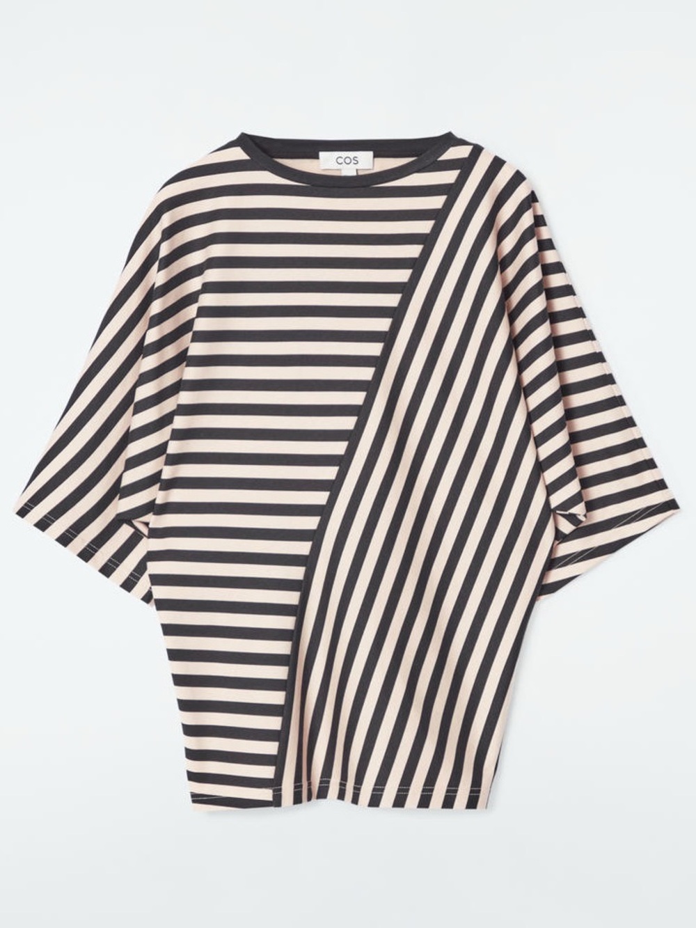 COS Paneled Black and Cream Striped Short-Sleeve Tee